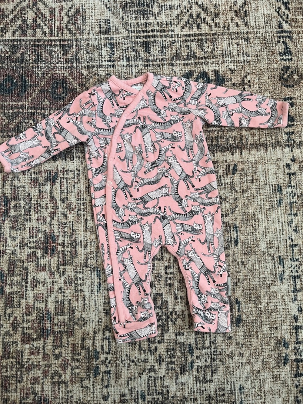Noppies Pink Cat-Print Long-Sleeve One-Piece